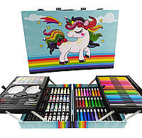 Великий набір для малювання Єдиноріг 145 предметів в алюмінієвій валізі блакитний, фото 6