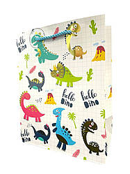 Пакет Подарунковий 018 Динозаврики в клітинку Блакитний 23х18 см МАЛЕНЬКИЙ