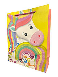 Пакет Подарунковий 150 Єдиноріг на жовтому 18х23 см МАЛЕНЬКИЙ