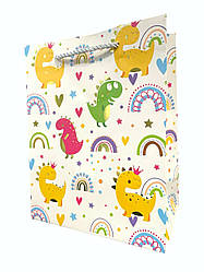 Пакет Подарунковий 017 Динозаврики з коронами 23х18 см МАЛЕНЬКИЙ