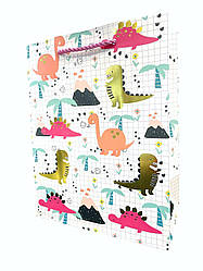 Пакет Подарунковий 019 Динозаврики в клітинку Рожевий 23х18 см МАЛЕНЬКИЙ