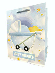 Пакет Подарунковий 021 Babyshower Візок Блакитний 23х18 см МАЛЕНЬКИЙ