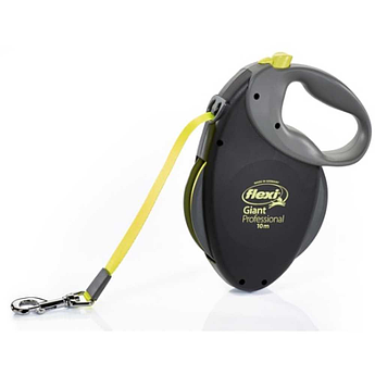 Рулетка для собак та котів FLEXI Giant Neon L, 10м, до 50кг стрічка, жовтий неон