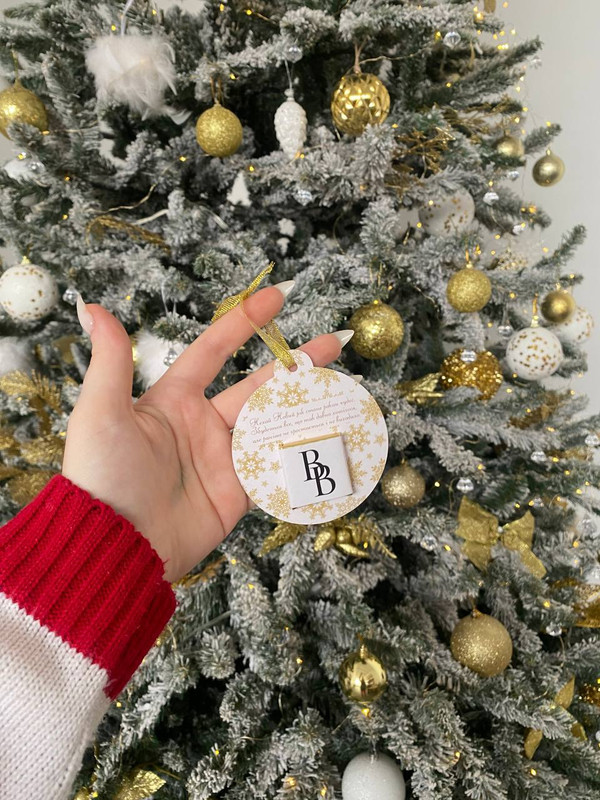 2500 шт. Листівка-куля з шоколадкою на ялинку з вашим логотипом, фото 1