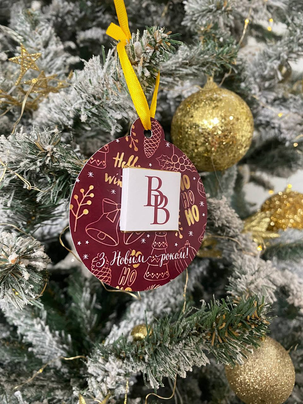 100 шт. Листівка-куля з шоколадкою на ялинку з вашим логотипом, фото 1