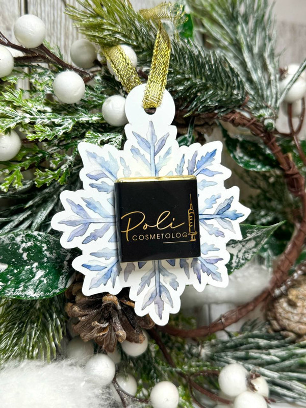 5000 шт. Листівка-сніжинка з шоколадкою на ялинку з вашим логотипом, фото 1