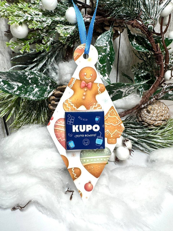 50 шт. Листівка-ромб з шоколадкою на ялинку з вашим логотипом, фото 1