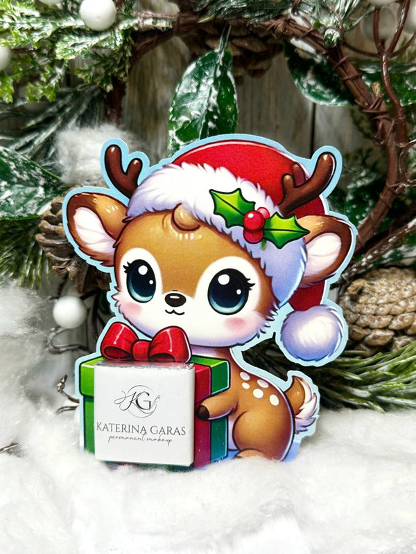 2500 шт. Листівка "Новорічний олень" з шоколадкою з вашим логотипом, фото 1