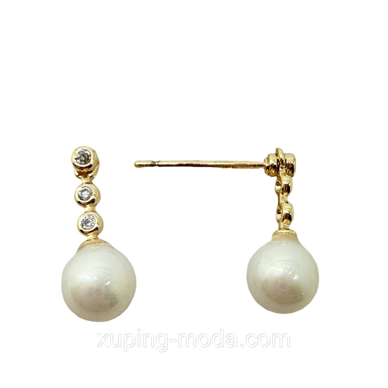 Сережки з перлинами ксюпінг. 15 мм. 18 к, фото 1