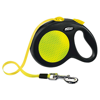 Рулетка для собак та котів FLEXI Neon XS, 3м, до 8кг, стрічка, чорна з жовтим