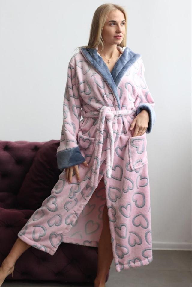 халат длинный розовый с сердцами