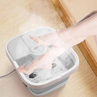 Гідромасажна ванна для ніг з підігрівом води 5 л, складана силіконова з масажними валиками Сіра, F-31-Grey