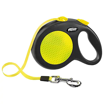 Рулетка для собак та котів FLEXI Neon M, 5м, до 25кг, стрічка, чорна з жовтим
