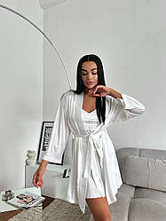Шовковийдомашній комплект халат і сорочка світла пудра