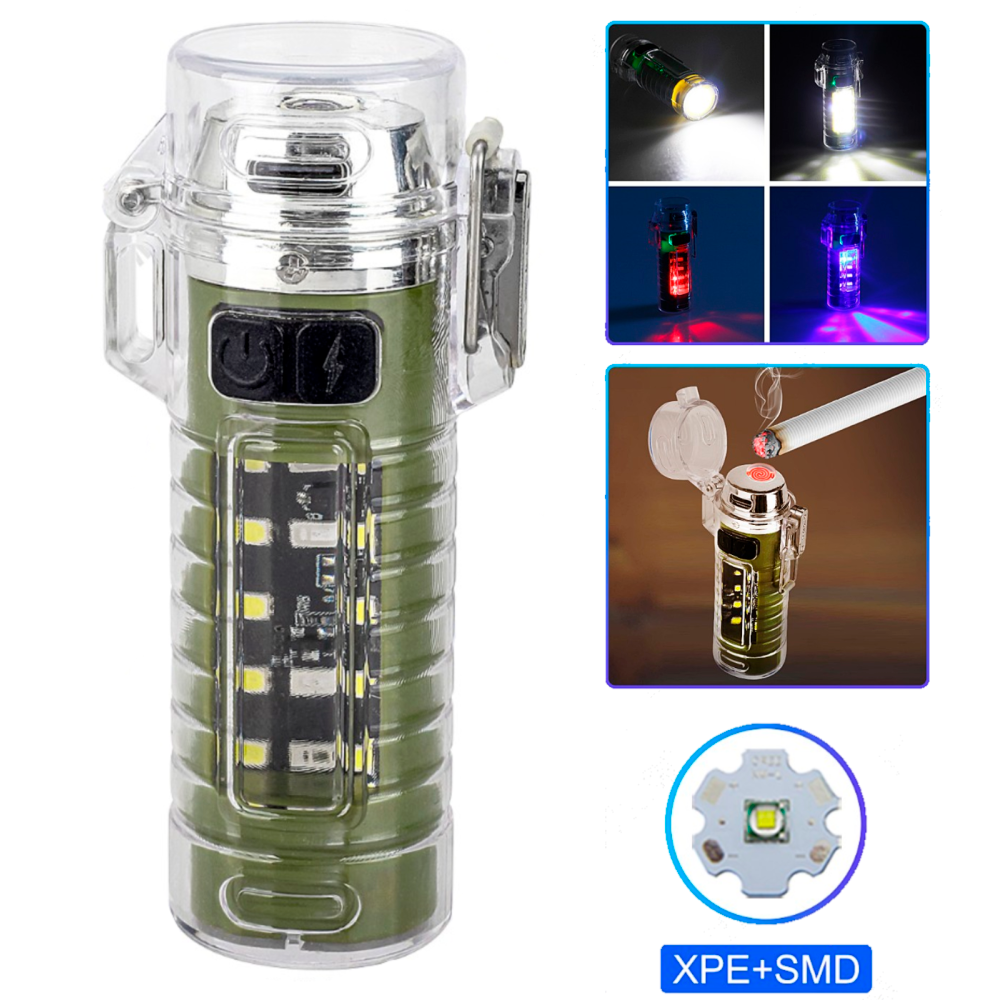 Ліхтар запальничка брелок 8811-COB, біле і червоне світло, RGB підсвічування, вологозахист, ЗП Type-C, фото 1