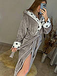 Халат теплий жіночий довгий сірий із серцями (сердечками) з капюшоном, фото 6