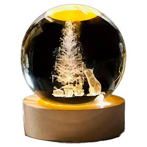 Куля акрилова "Новорічна Ялинка" 6см з підсвічуванням на підставці