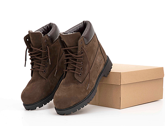 Чоловічі зимові черевики Timberland Brown Взуття Тімберленд коричневі нубукові з хутром