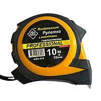 Рулетка вимірювальна ASK-410 10м (автостоп, магніт), Рулетка з автостопом, Рулетка з магнітним зачепом