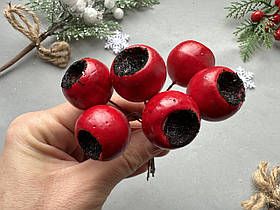 Новорічні ягідки червоні з чорною серединкою 6 шт /уп.