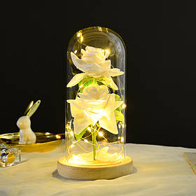 Троянда в склянній колбі з підсвічуванням. 2 троянди білі