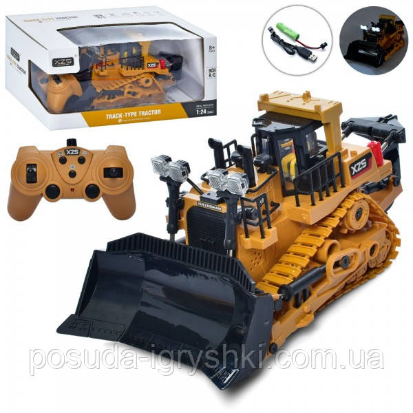 Бульдозер BC1030 на радіокеруванні, на акумуляторі, 1:24, рухомий ківш, USB зарядне, музика, світло, в коробці, 29-13,5-16см., фото 1