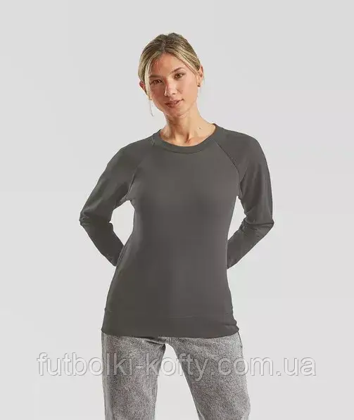 Світшот жіночий сірий светр легкий (світлий графіт) Lightweight raglan Fruit Of The Loom,L, фото 1