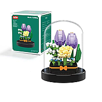 Конструктор нічник блочний дитячий з підсвіткою квітка в колбі Тюльпани квіти зелена коробка