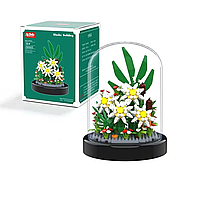 Конструктор нічник блочний дитячий з підсвіткою квітка в колбі Ромашки квіти зелена коробка