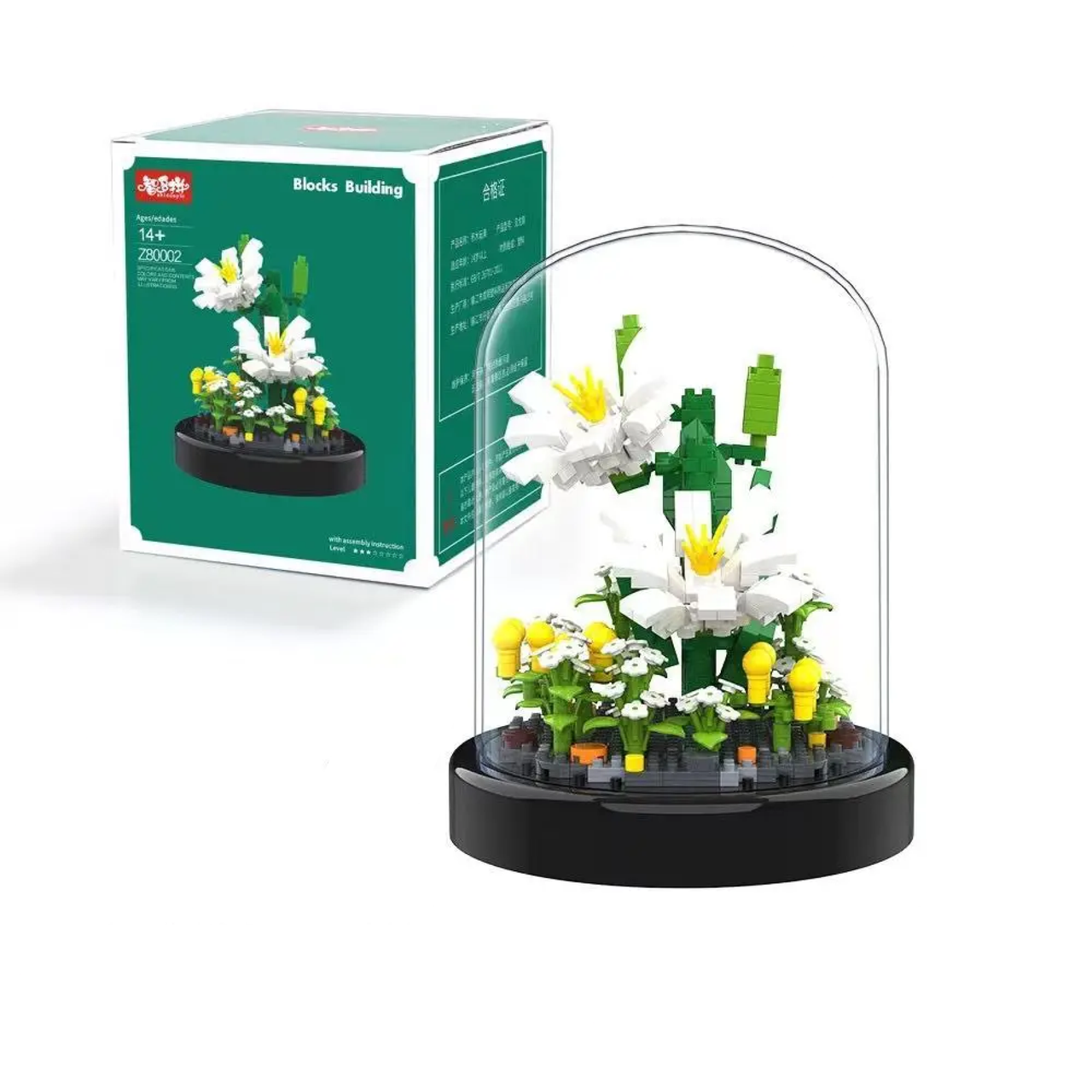 Конструктор нічник блочний дитячий з підсвіткою квітка в колбі Лілія квіти зелена коробка