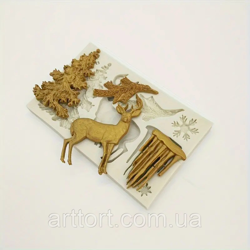 Силіконовий молд Олень, сніжинки і ялинка новорічний, фото 1