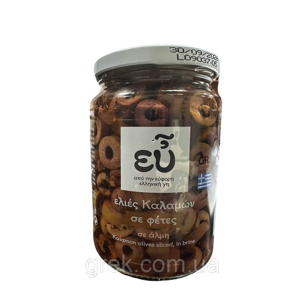 Оливки грецькі сорту Каламата різані (кільця) EU 355 г, фото 1