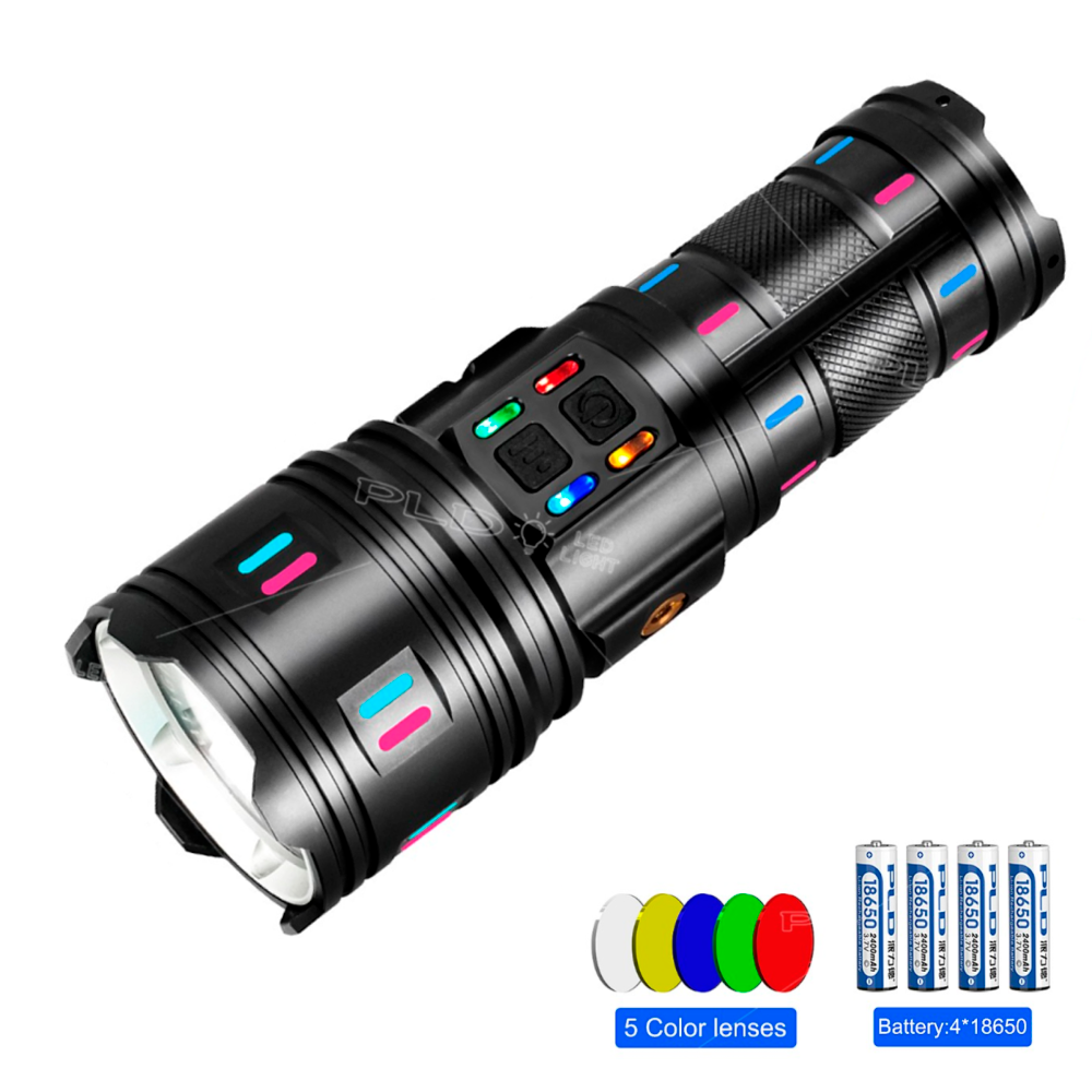 Ліхтар ручний із флуоресцентним забарвленням AK177-1, індикація заряду, zoom, Рower Вank, 4 АКБ 18650, ЗП Type-C, фото 1