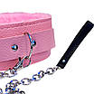 М'який рожевий нашийник "Love lash" з ланцюжком-повідцем і зручним чорним тримачем Екошта-метал, фото 2