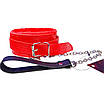 М'який червоний нашийник "Love lash" з ланцюжком-повідцем і зручним чорним тримачем Екокожа-метал, фото 4