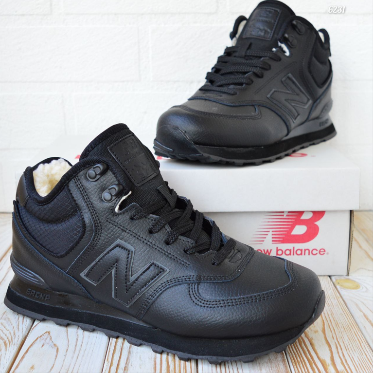 Зимові чоловічі кросівки New balance 574 black winter high високі Нью Баланс чорні шкіряні хутро, фото 1