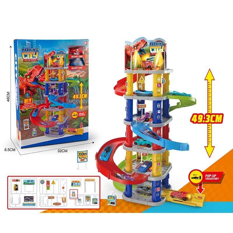 Парковка 5 поверхів, 2 металопластикові машинки, запускник, аксесуари, наклейки, висота 49.3 см, фото 1