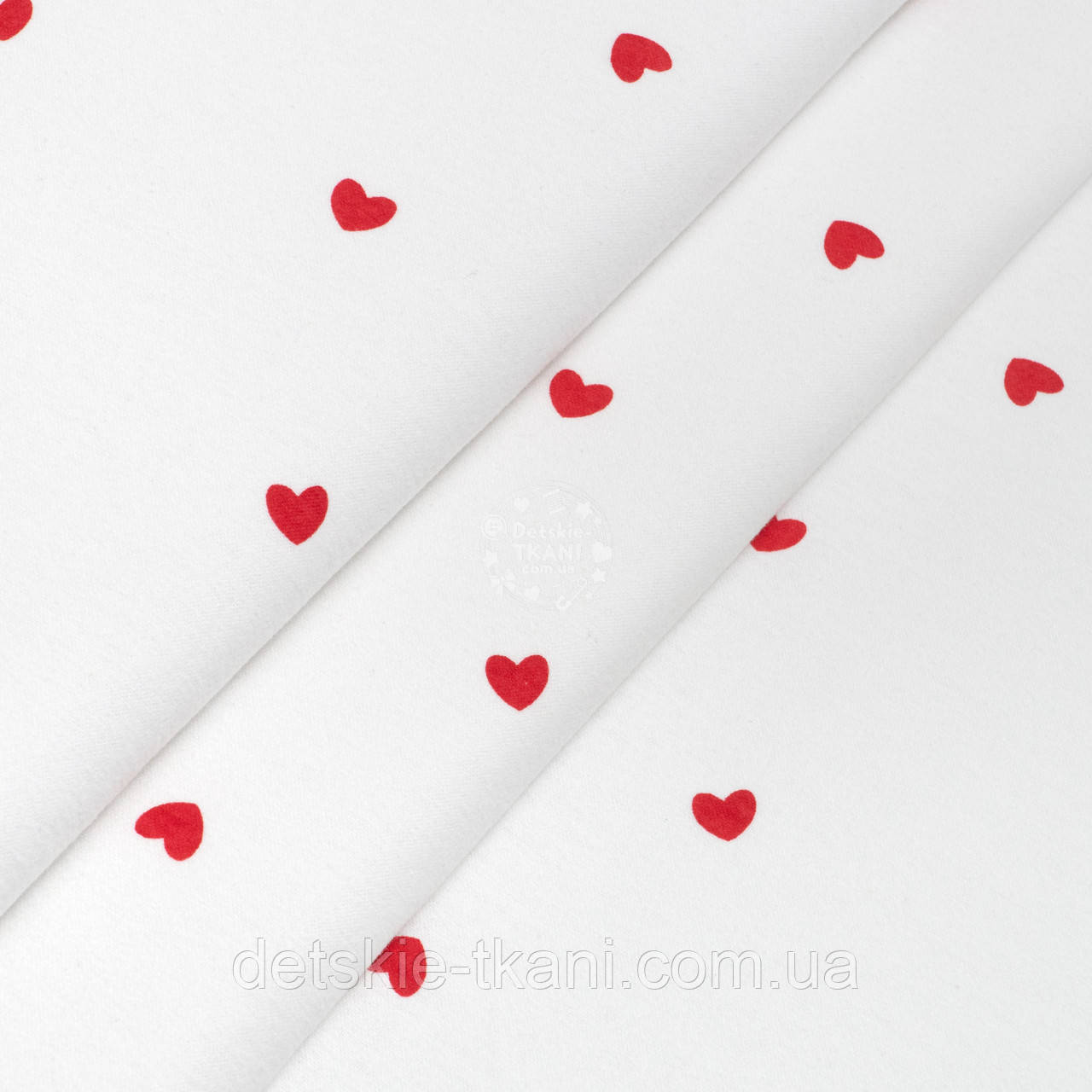 Фланель "Червоні сердечка 14 мм на білому тлі", ширина 150 см, фото 1