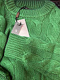 Светр жіночий мохер шерсть короткий коса манжети 42/46 зелений, фото 6