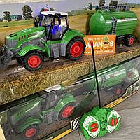 Игрушка Трактор на пульте управления с прицепом 40см ( горят фары , подсветка кабина , прицеп снимается )