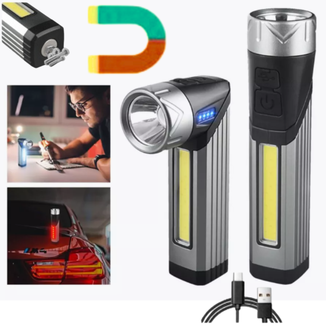 Ліхтар ручний акумуляторний кишеньковий ліхтарик з магнітом поворотом на 90º 508-OSL та Type-C зарядкою