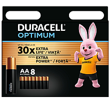 Батарейка Duracell Optimum LR6, AA, Alkaline, блістер 8 штук