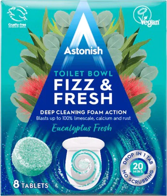Таблетки для чищення унітазів Astonish Fizz&Fresh з ароматом евкаліпта 8 шт., фото 1