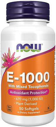 Вітамін Е Now Foods E-1000 with mixed Tocopheryl 50 softgels, фото 1