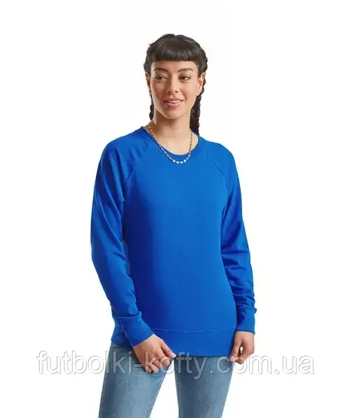 Світшот жіночий синій светр легкий (яскраво-синій) Lightweight raglan Fruit Of The Loom,S, фото 1