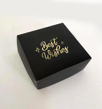 Коробка для пакування 15*15*6 чорна з тисненням золотом "BestWishes"