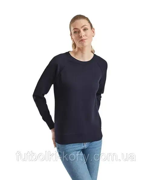Світшот жіночий синій светр легкий (глибокий темно-синій) Lightweight raglan Fruit Of The Loom,M, фото 1