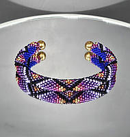 Браслет фіолетовий з бісеру з геометричним візерунком