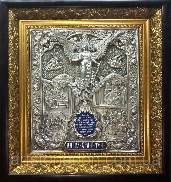 Ікона зі срібла і позолоти Янгол Охоронець з філігранню