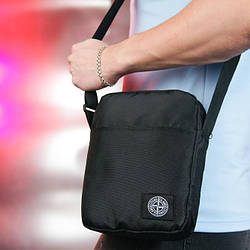 Чоловіча чорна сумка барсетка Stone Island через плече Стон Айленд месенджер